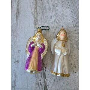 Vintage Christborn Angel cherub purple glass glitter gold ornament Xmas tree set